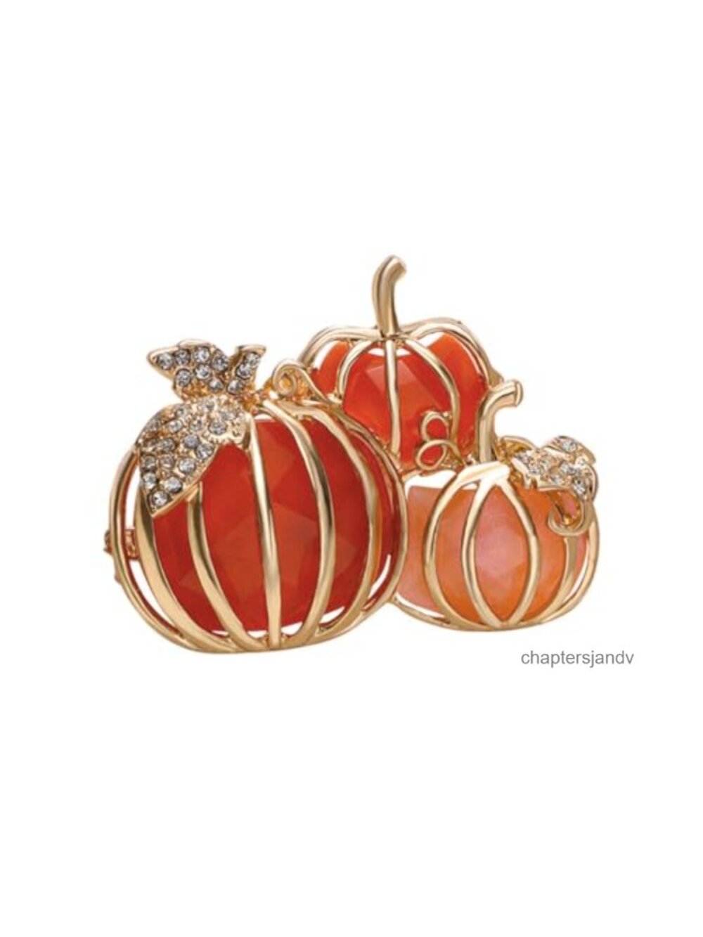 Rhinestone Pumpkin Brooch Pin Gold Tone Crystal Fall Holiday